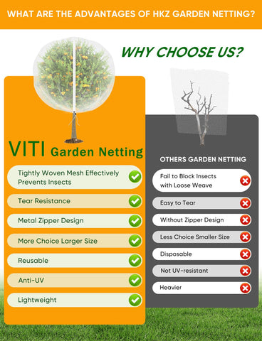 VITI bird-squirrel-block netting provides reliable fruit protection without heavy tools.