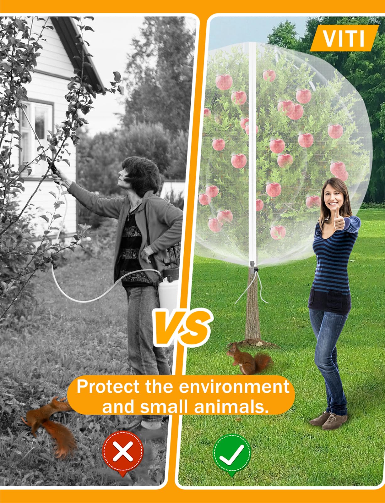 VITI easy-installation drawstring netting secures around plants for quick setup.