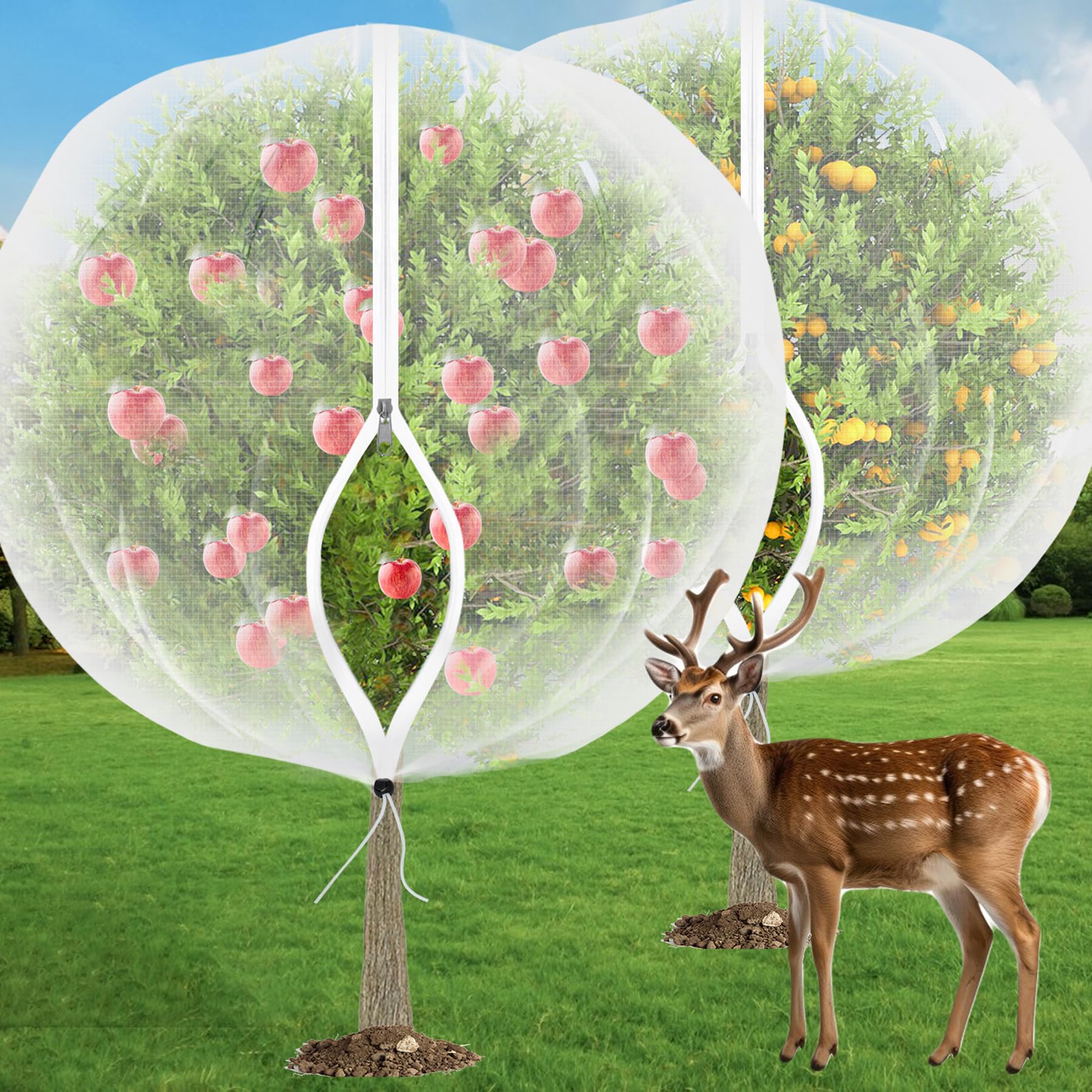 VITI fruit tree netting with zipper-drawstring enables easy access during pruning and harvest.