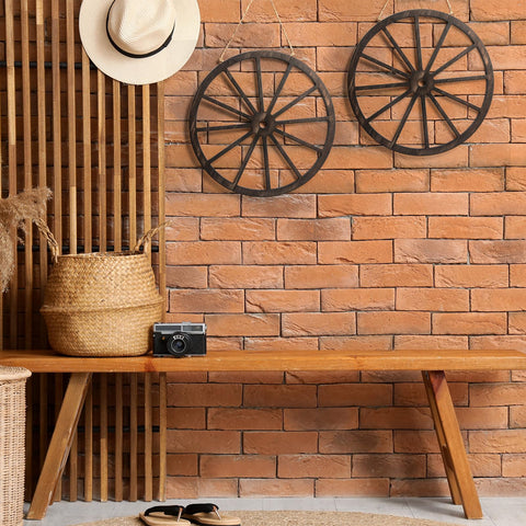 Vituney farmhouse wagon wheel display styling in a living space