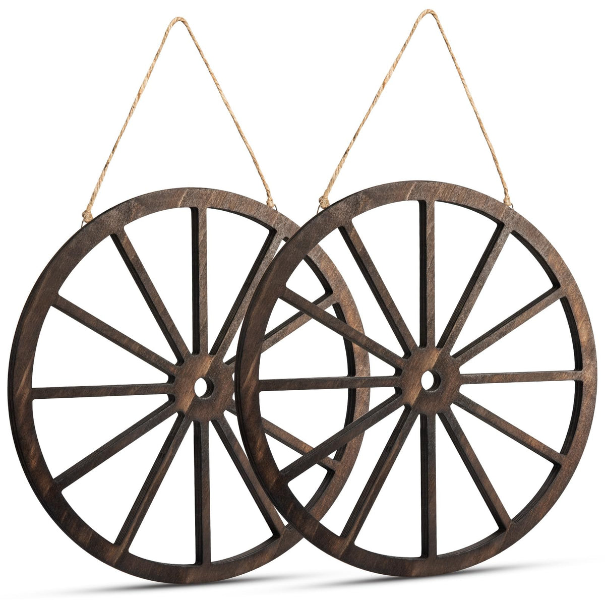 Vituney two-pack wagon wheels wall decor showing rustic charm on a wall