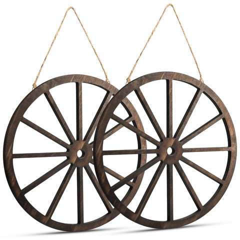 Vituney two-pack wagon wheels wall decor showing rustic charm on a wall