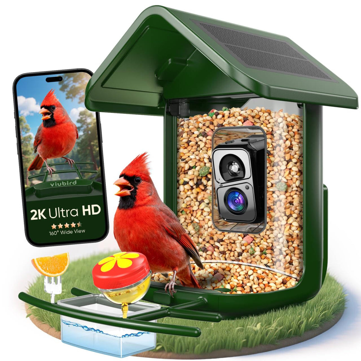 VIUBIRD bird feeder camera green for outdoor birdwatching in your backyard.