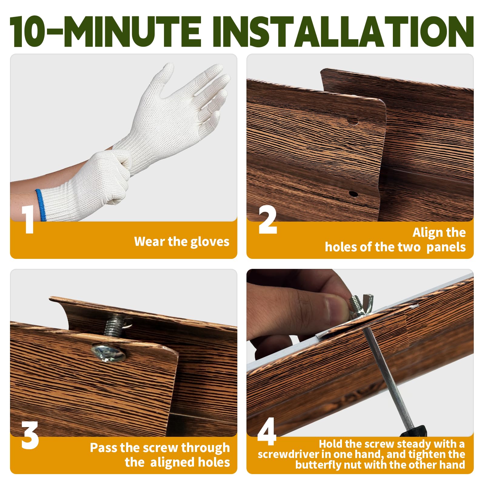 Included screwdriver and gloves simplify tool-free assembly for gardeners.