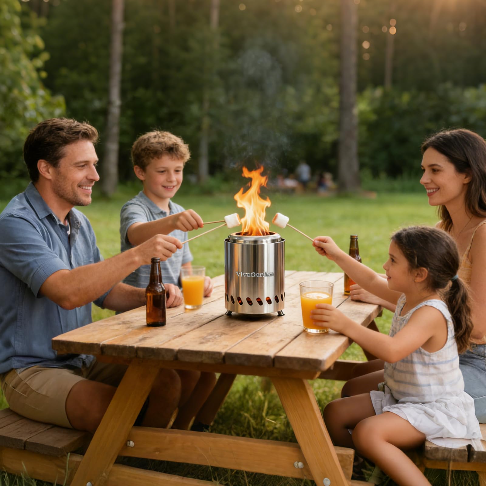 Vivagarden tabletop fire pit low-smoke operation for cleaner outdoor air.