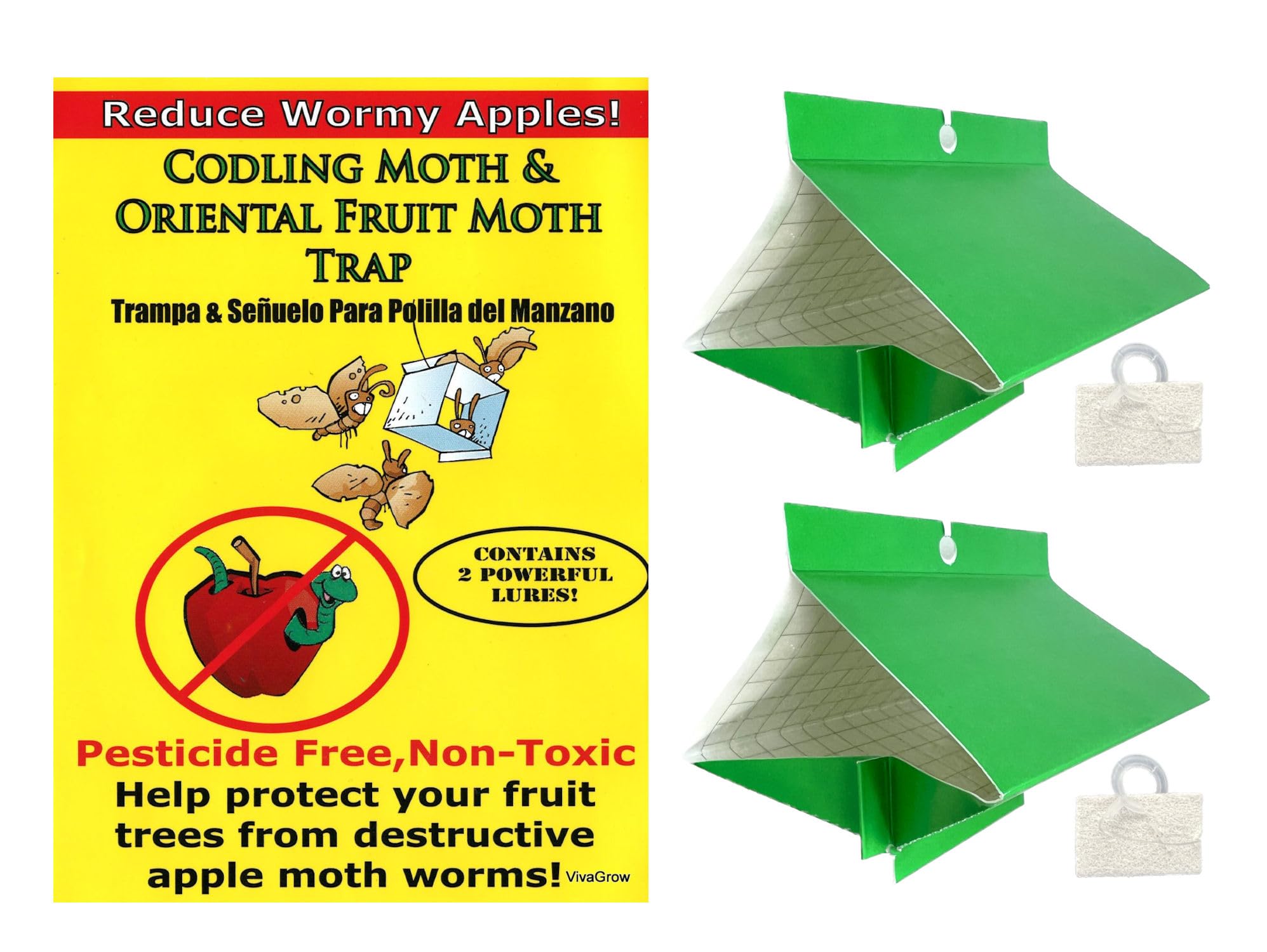 VivaGrow Oriental fruit moth trap attached to a tree, reducing infestation risk