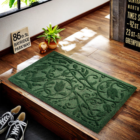 VivaNest Boho Green Floral Leaves non-slip rubber back prevents slips.