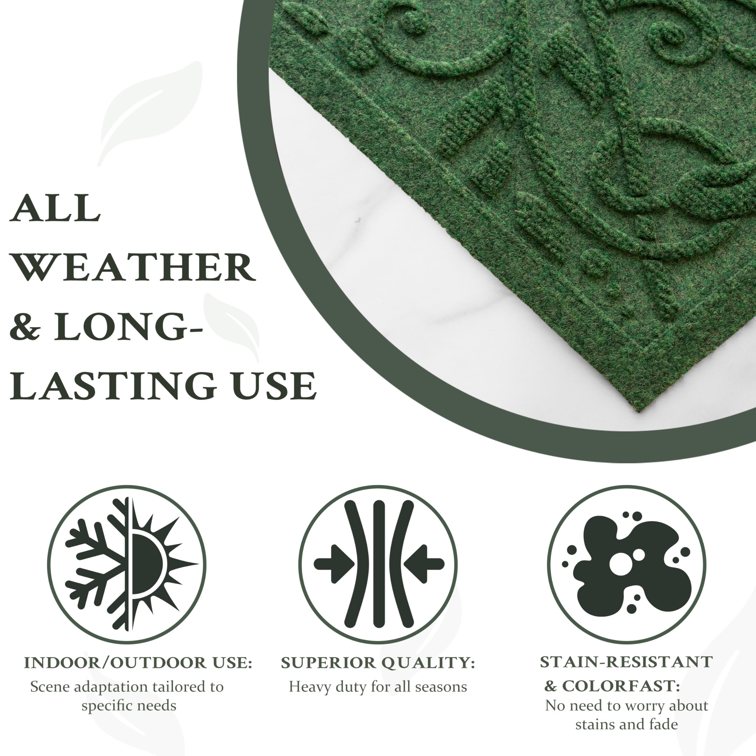 VivaNest Boho Green Floral Leaves weather-resistant mat for all seasons.