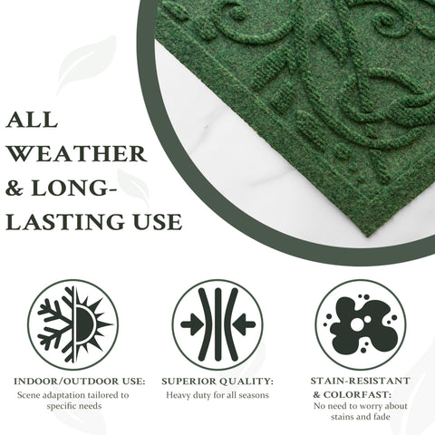 VivaNest Boho Green Floral Leaves weather-resistant mat for all seasons.
