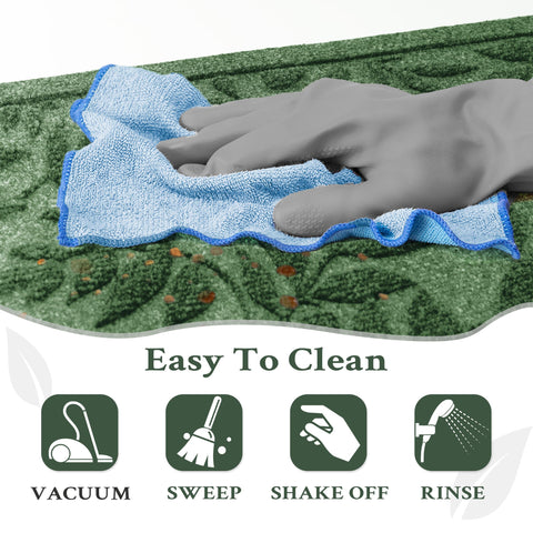 VivaNest Green Leaves mat easy to clean by vacuuming or rinsing.