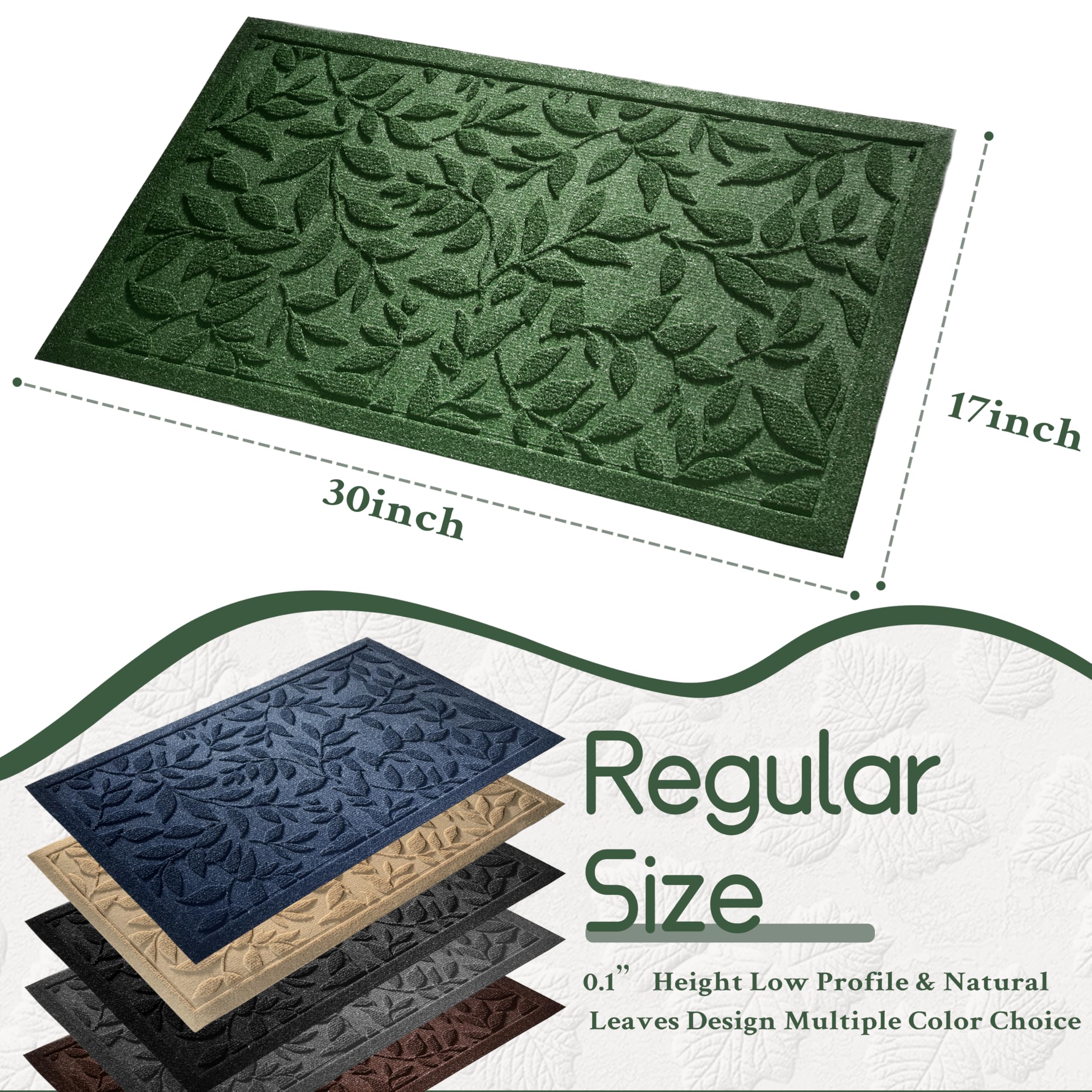 VivaNest Green Leaves mat designed for indoor entrances with splash-proof, easy-clean surface.