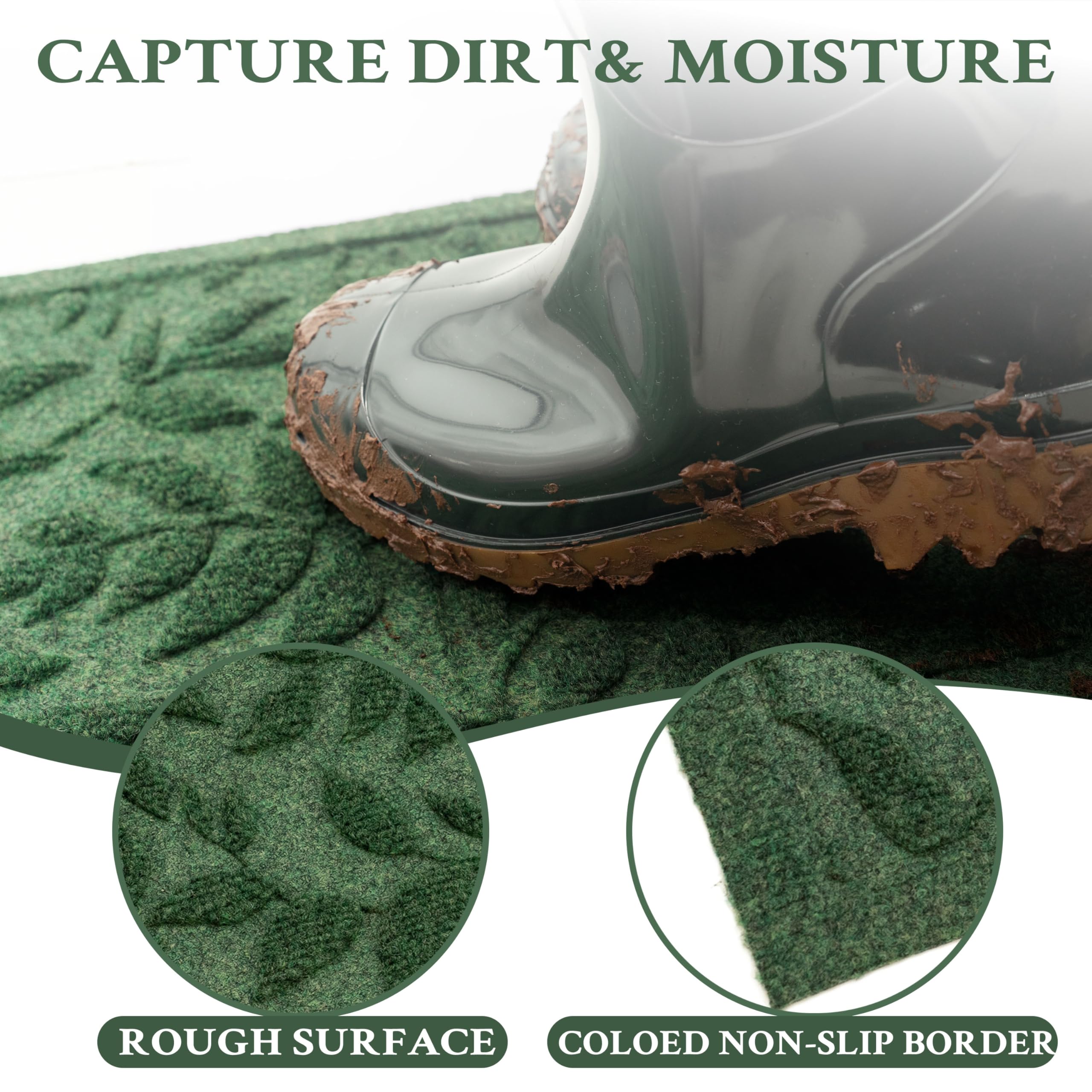 VivaNest Green Leaves mat suitable for multiple settings including home, office, porch.