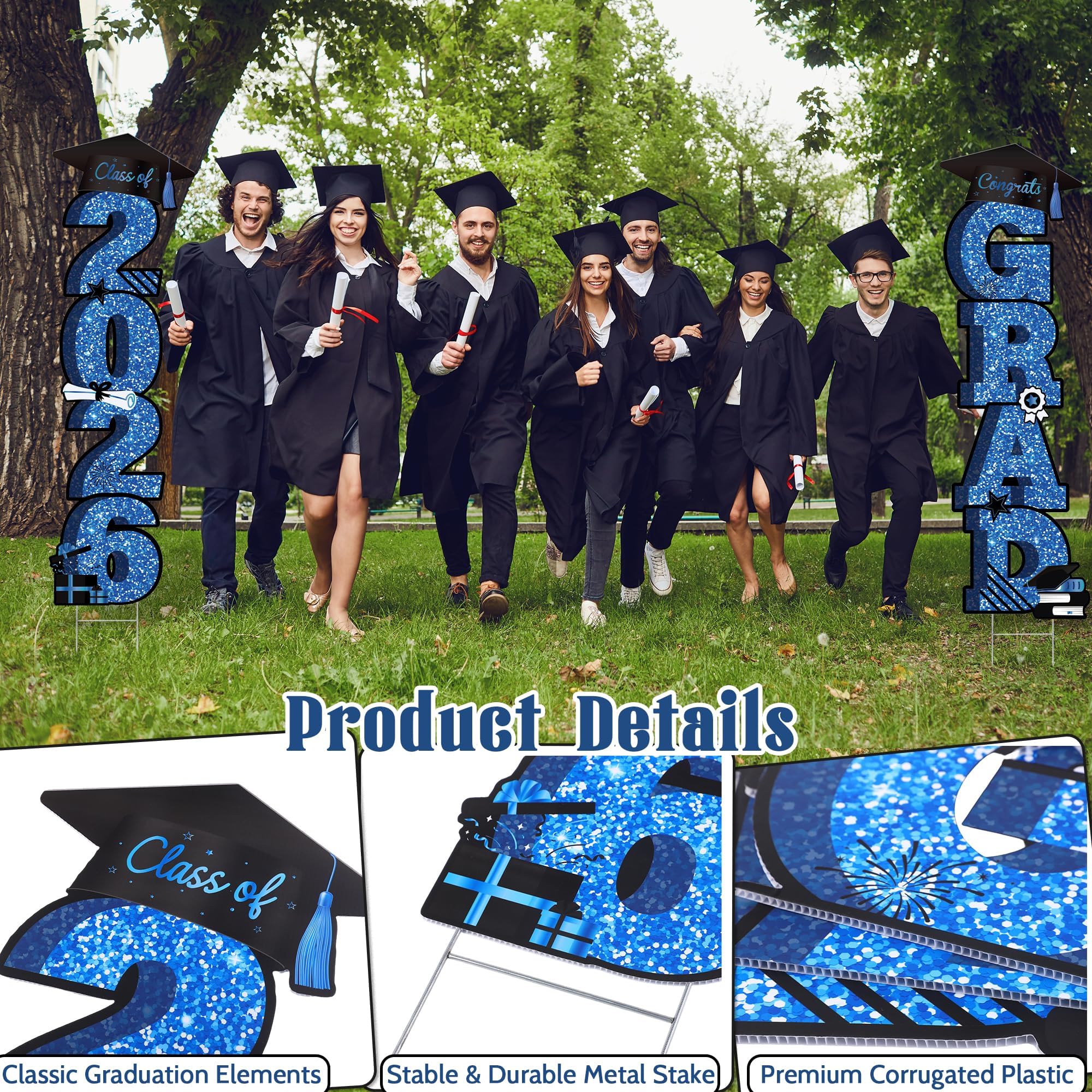 Vivantia 2026 graduation sign cap detail blue and black for celebratory cues