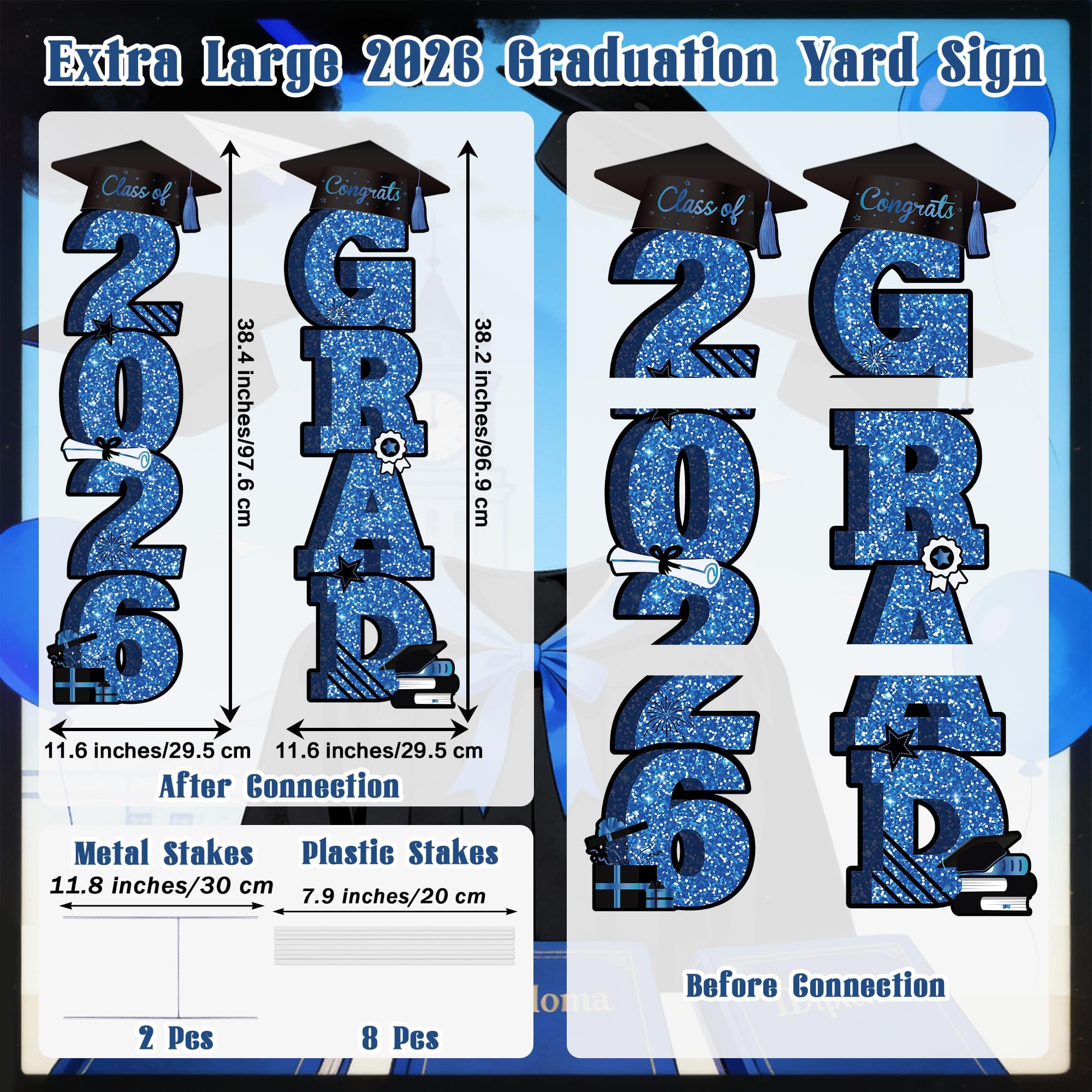 Vivantia 2026 graduation sign side angle blue with stakes for easy outdoor display