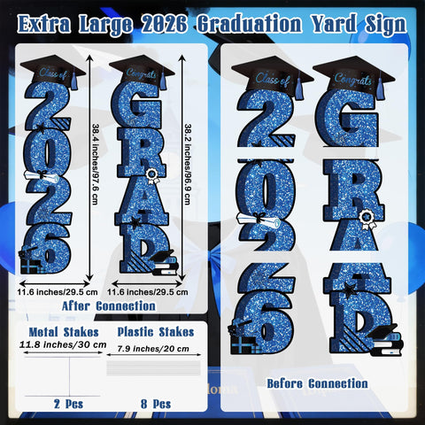 Vivantia 2026 graduation sign side angle blue with stakes for easy outdoor display