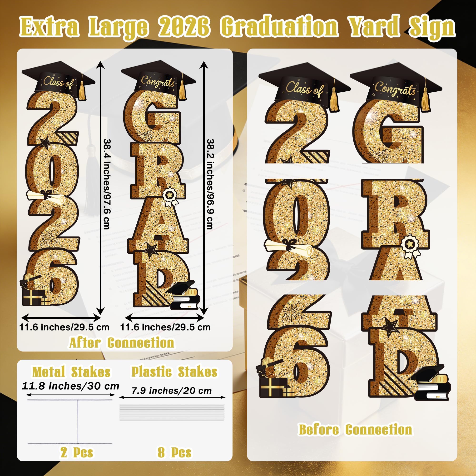 Vivantia 2026 graduation yard sign close-up in black and gold detailing