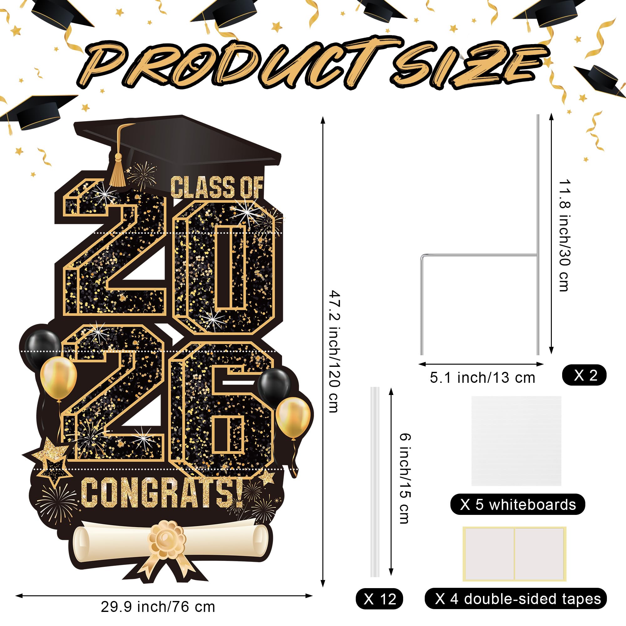 Class of 2026 yard sign measures 47x30 inches for standout visibility.