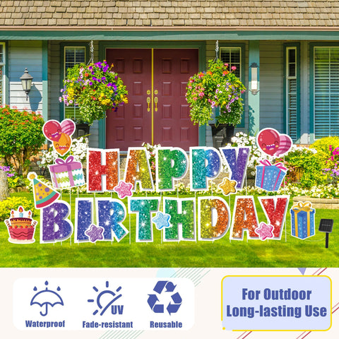 Vivantia Happy Birthday yard sign balloons boost color and visibility.