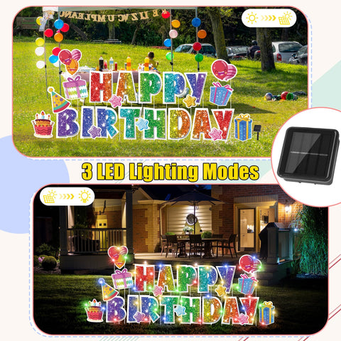Vivantia Happy Birthday yard sign cake features festive centerpiece visuals.