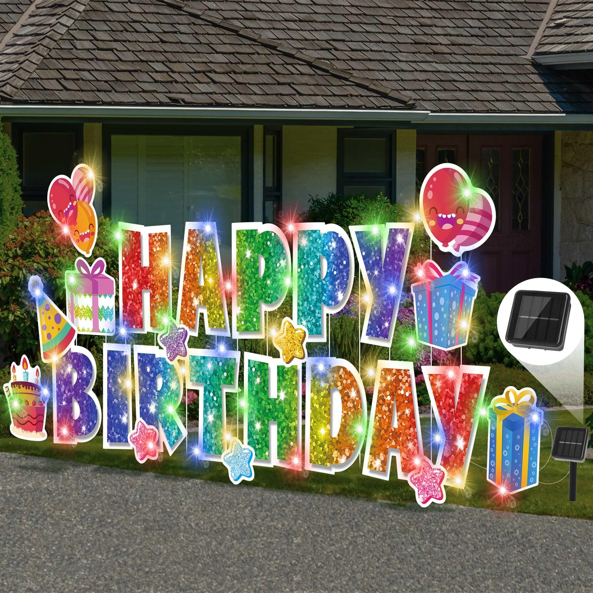 Vivantia Happy Birthday yard sign letters brighten your lawn for outdoor parties.