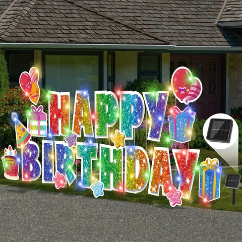 Vivantia Happy Birthday yard sign letters brighten your lawn for outdoor parties.
