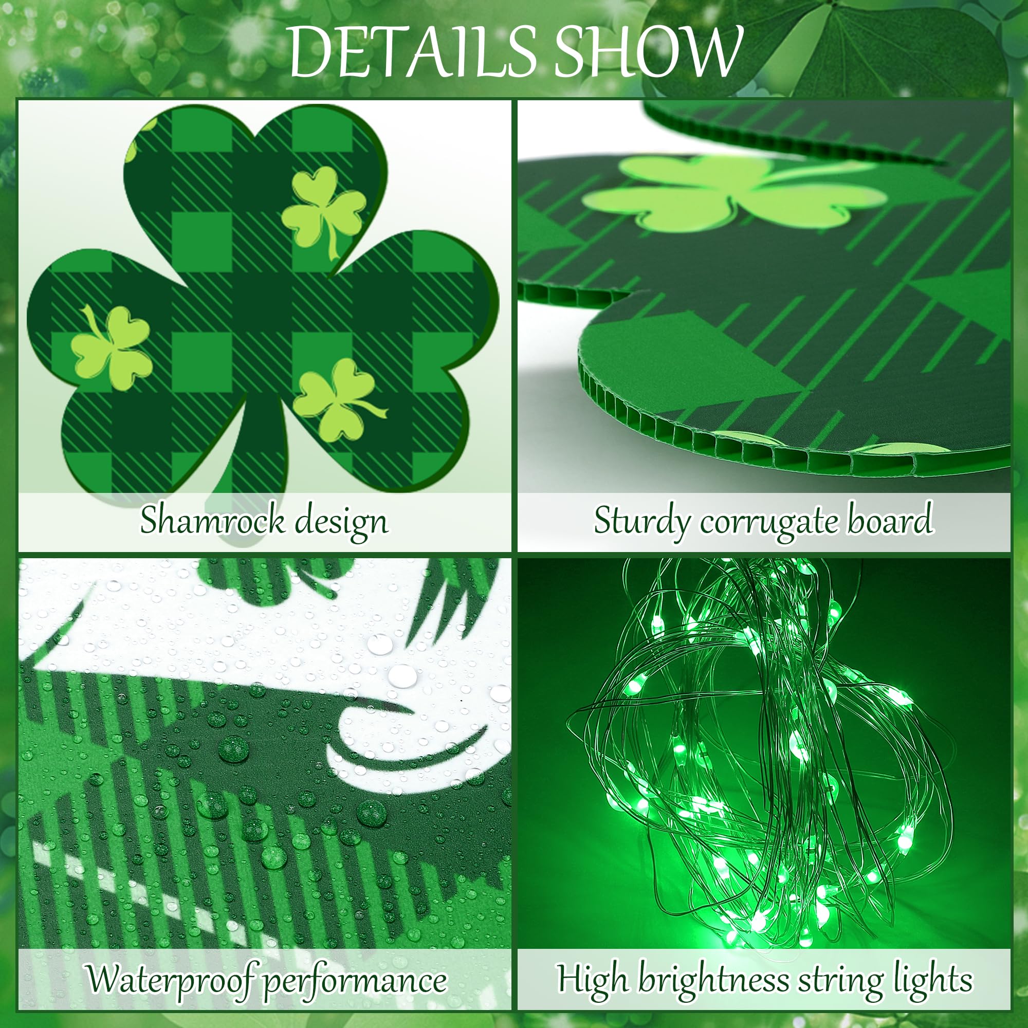 Vivantia shamrock yard sign with plaid glitter offers festive flair