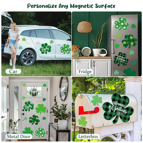 Vivantia festive St Patrick's Day magnets display vibrant holiday decor.