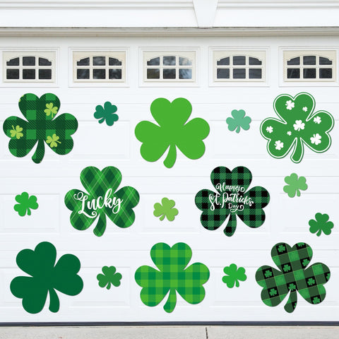 Vivantia St Patrick's Day magnets on a garage door create festive curb appeal.