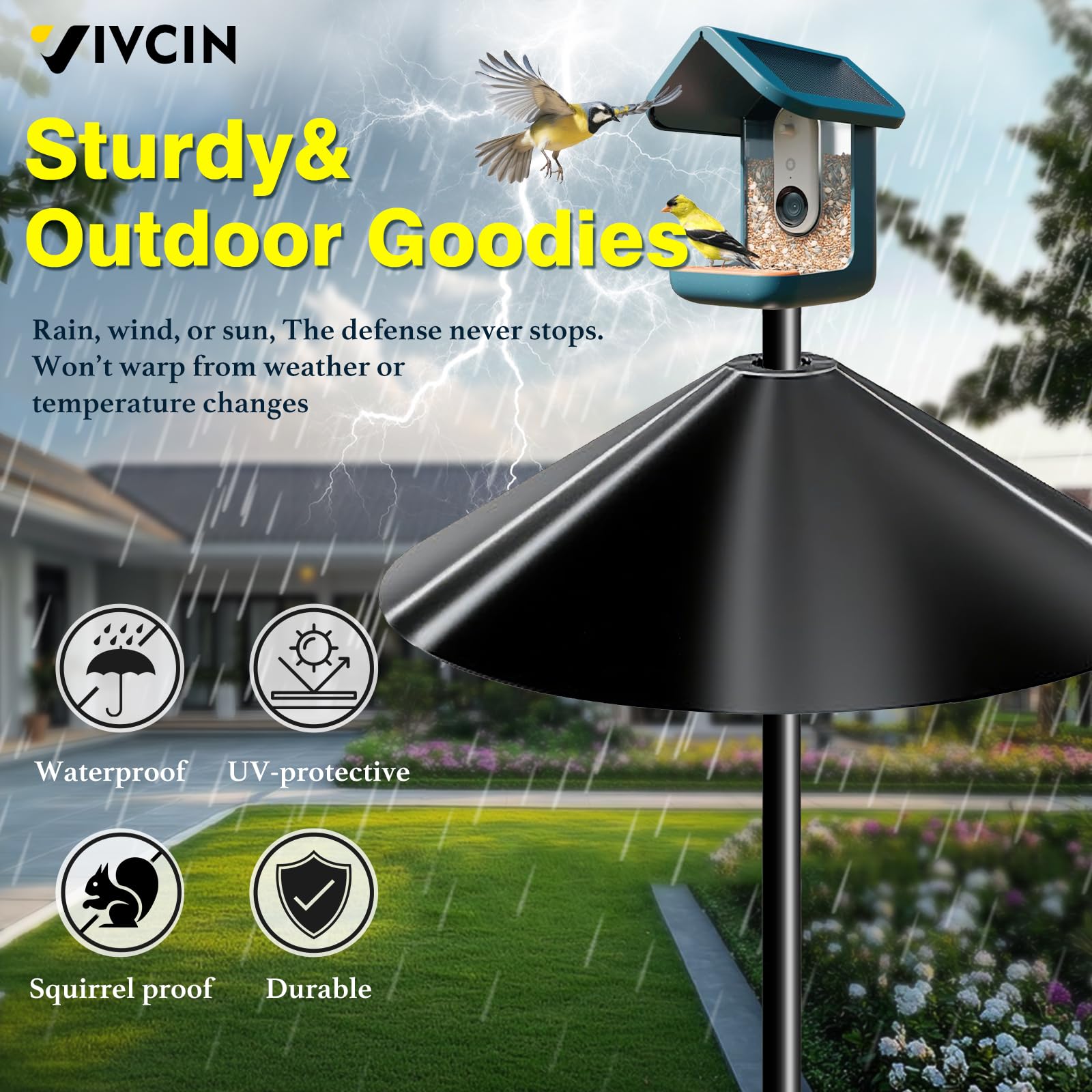 VIVCIN easy-install pole-mount for quick, tool-free setup on standard poles.
