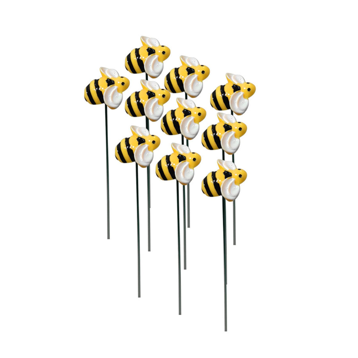 VIVIANYO HD bee garden stake with a yellow bee perched on a stem for outdoor decor.