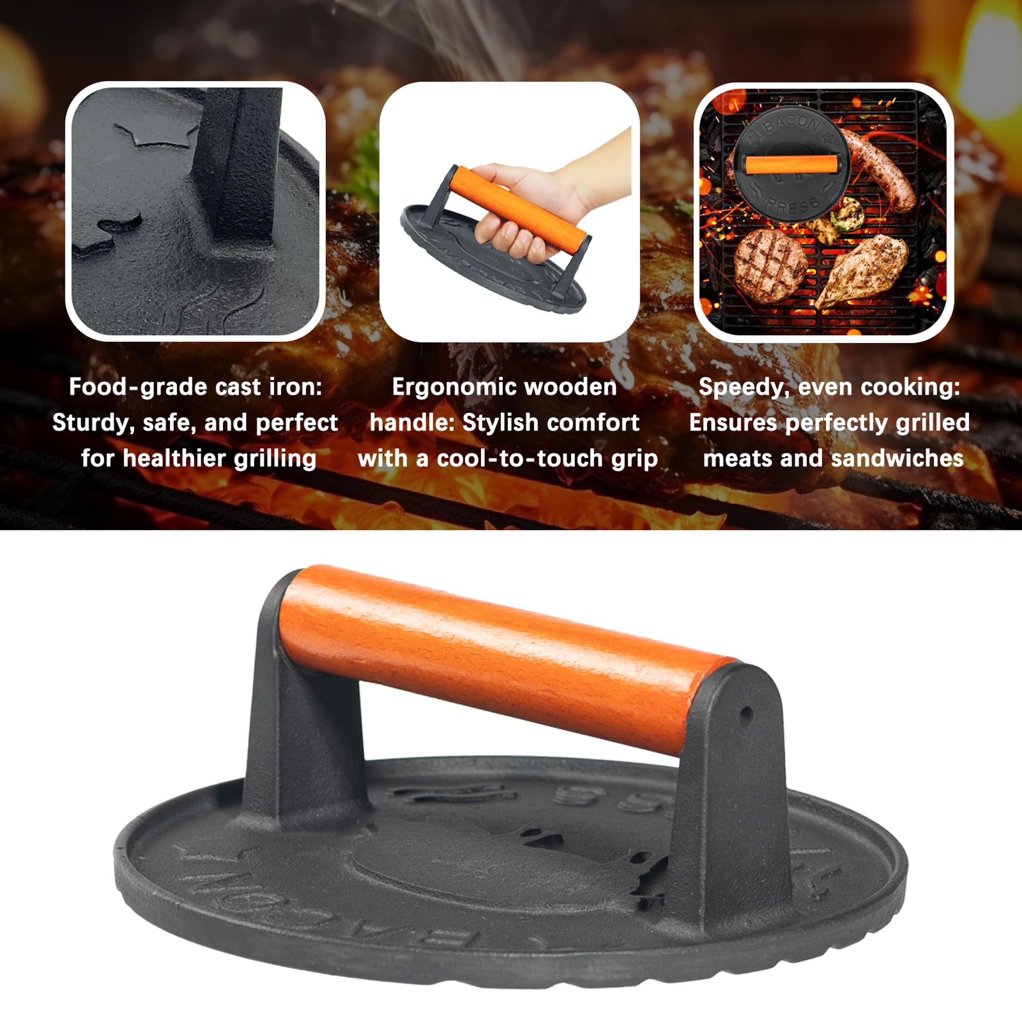 Vivicreate wooden-handle press offers a secure grip during pressing.