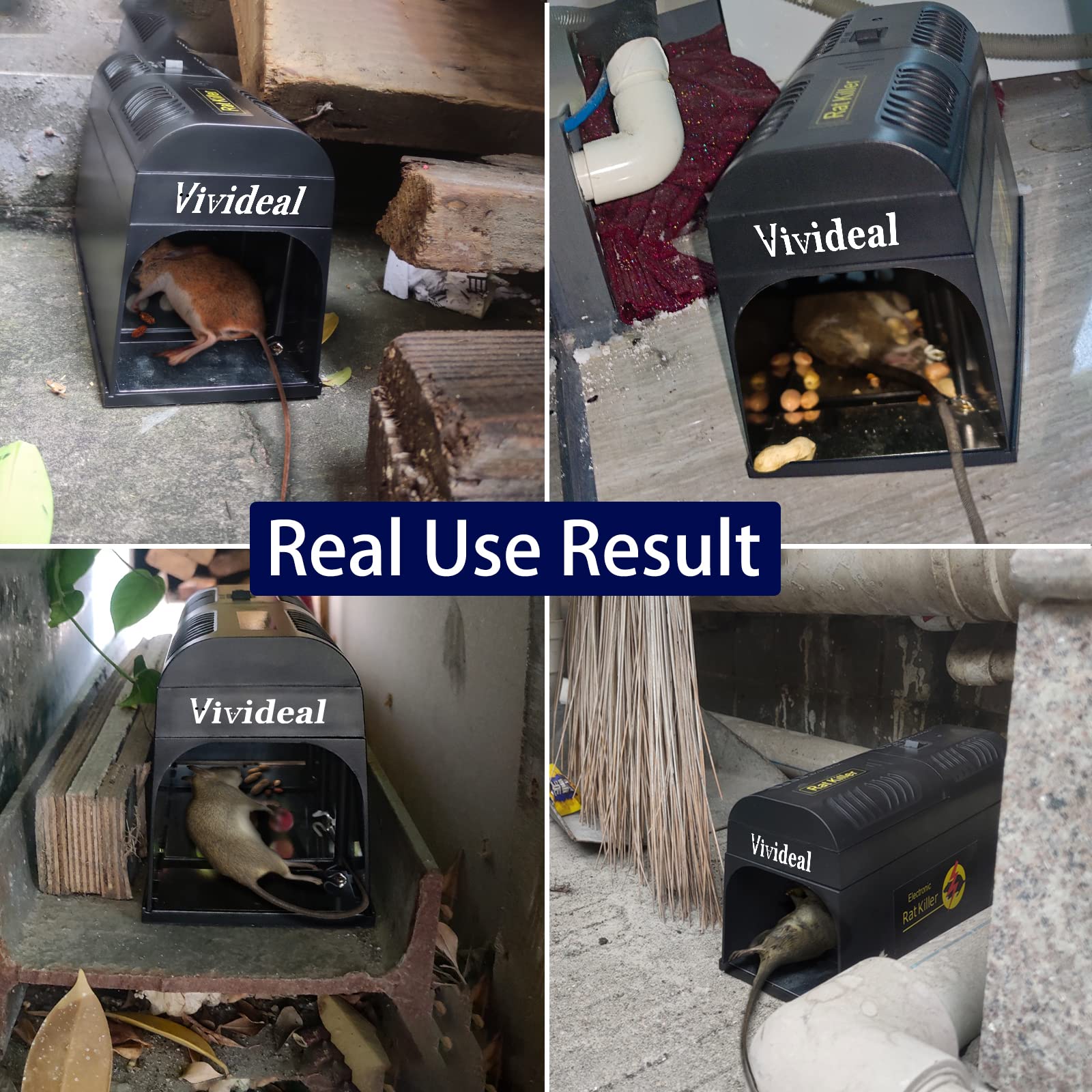 Vivideal Upgraded Rat Trap indoor outdoor use demonstrates versatile placement.