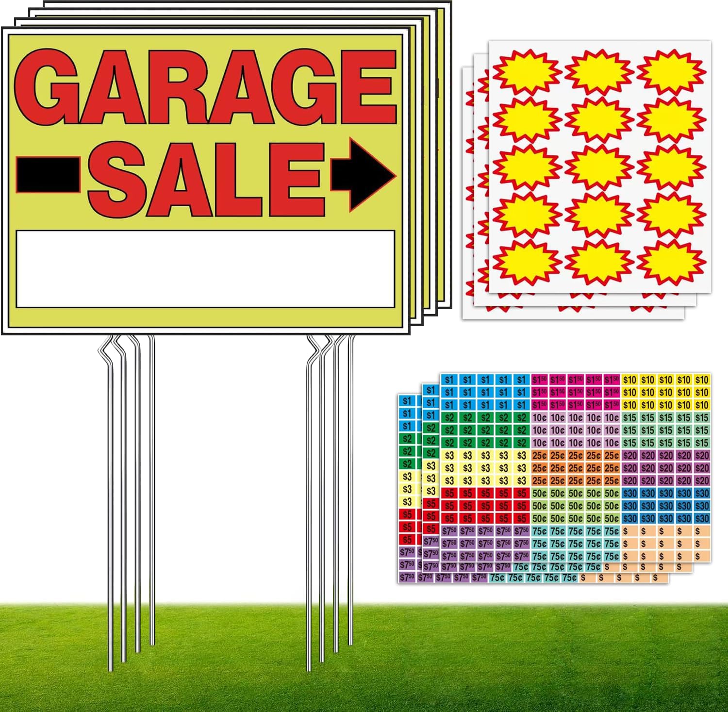 Vividsphere garage sale signs 4-pack double-sided for high visibility and yard traffic