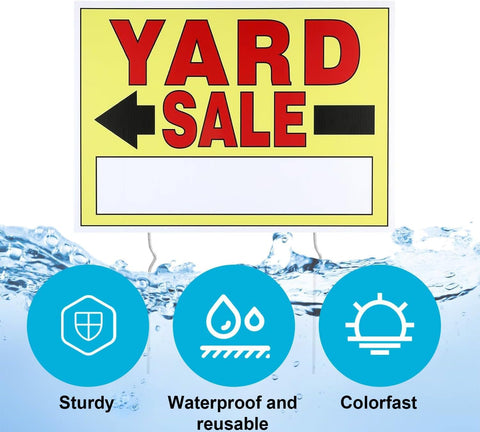 Vividsphere weatherproof yard-sale sign withstands rain and wind for outdoor events.