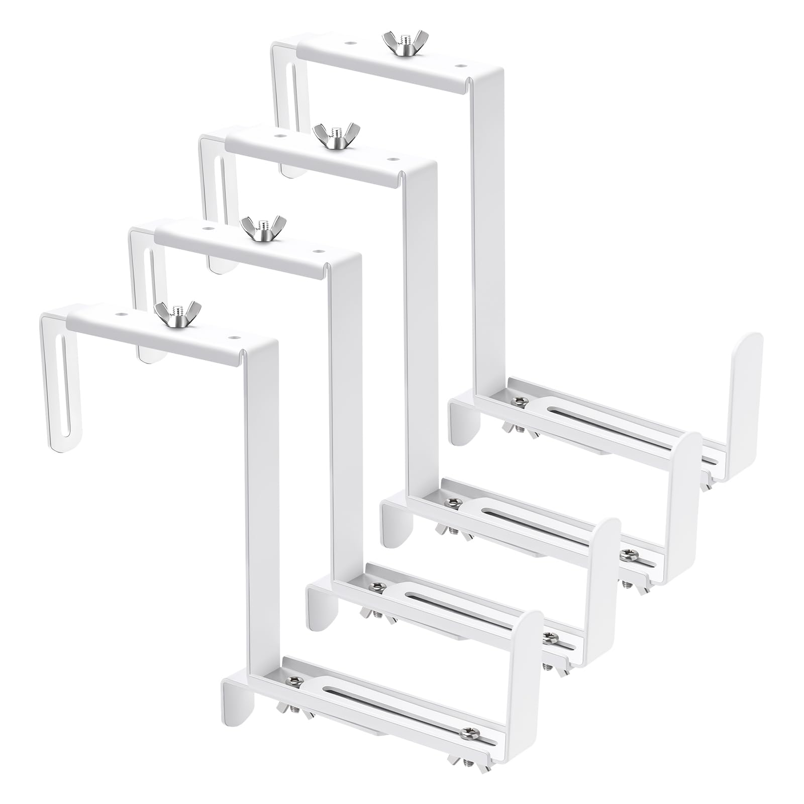 VIVIKEN adjustable planter bracket top view showing width adjustability for various pots.