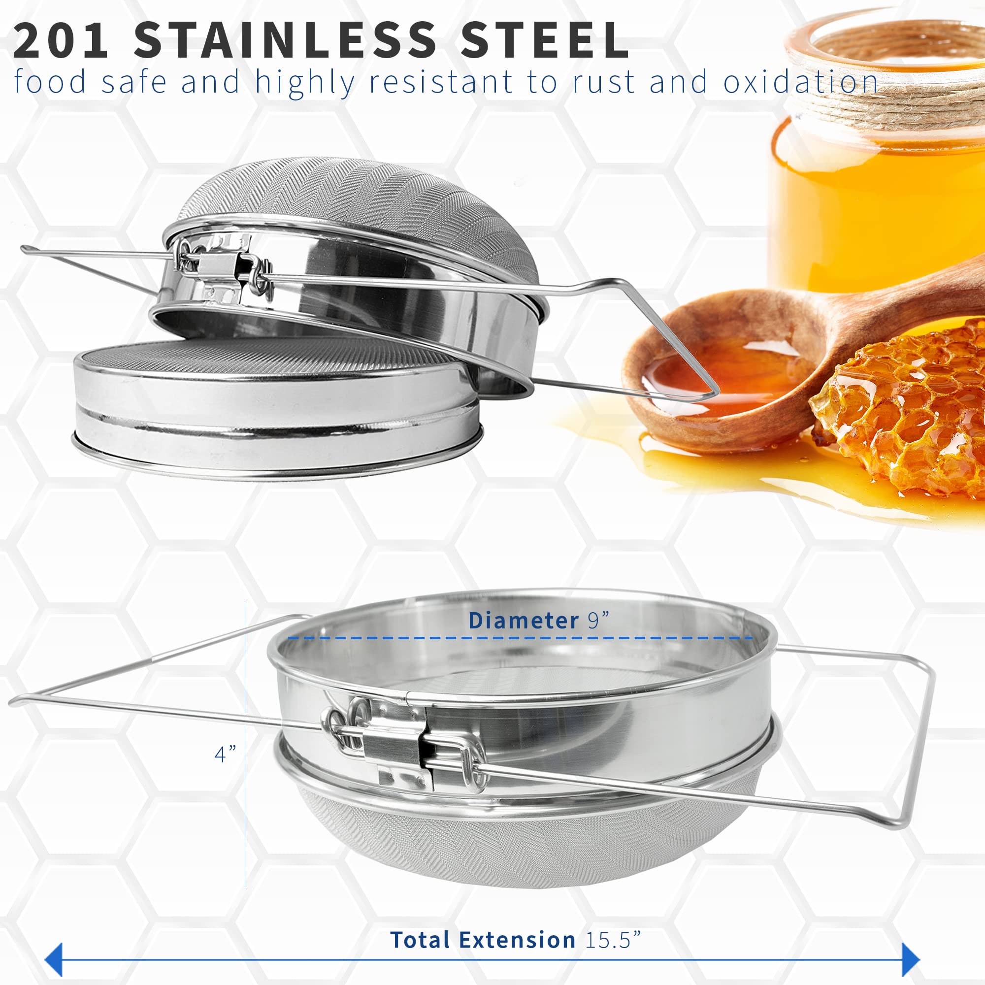 VIVO honey strainer 201 stainless steel mesh detail for durability.