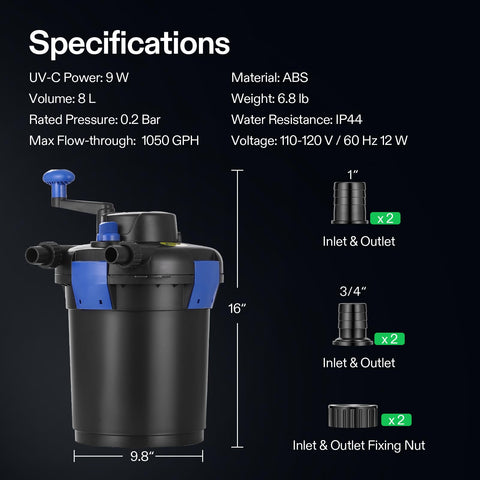 VIVOGROW filter installed with pipes for versatile pond setup