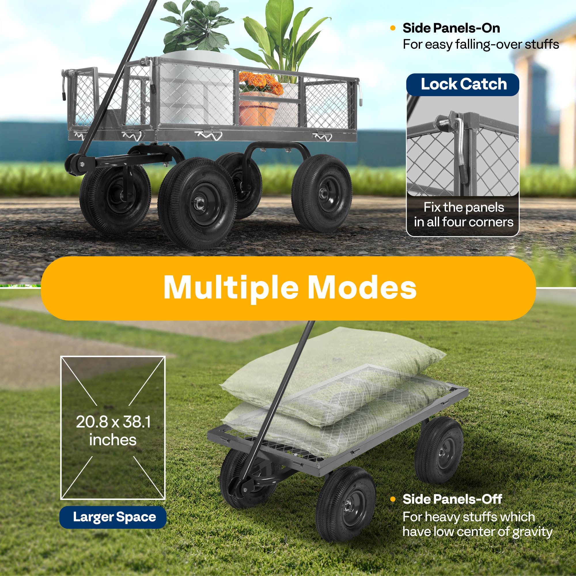 VIVOHOME 10-inch-pneumatic-tires enable smoother rides over rough terrain