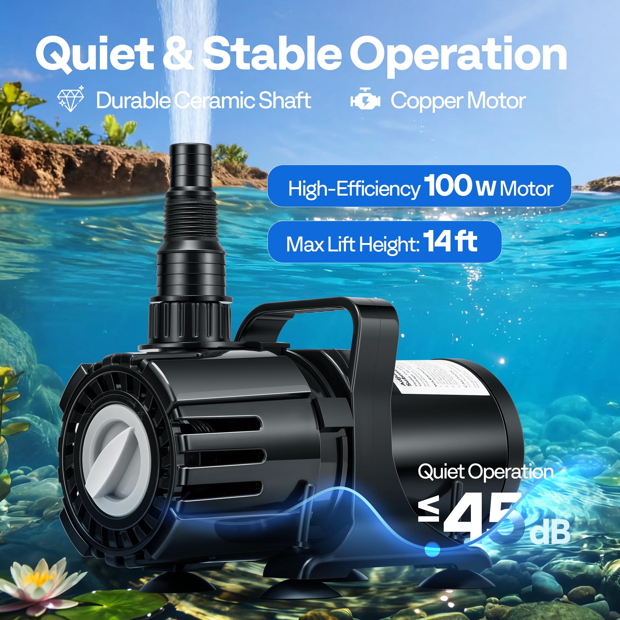 VIVOHOME 100W pump rotatable nozzle enabling precise water direction.