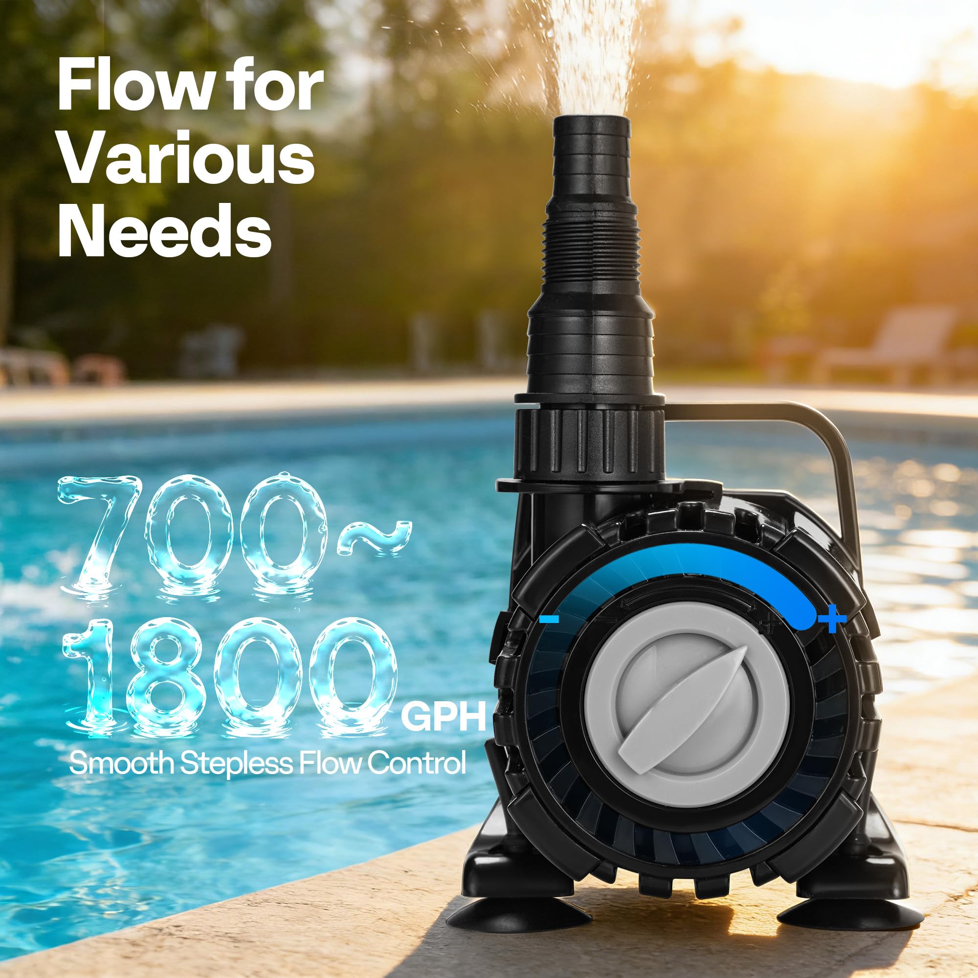 VIVOHOME 100W pump top view with rotatable 180° nozzle for flexible water direction.