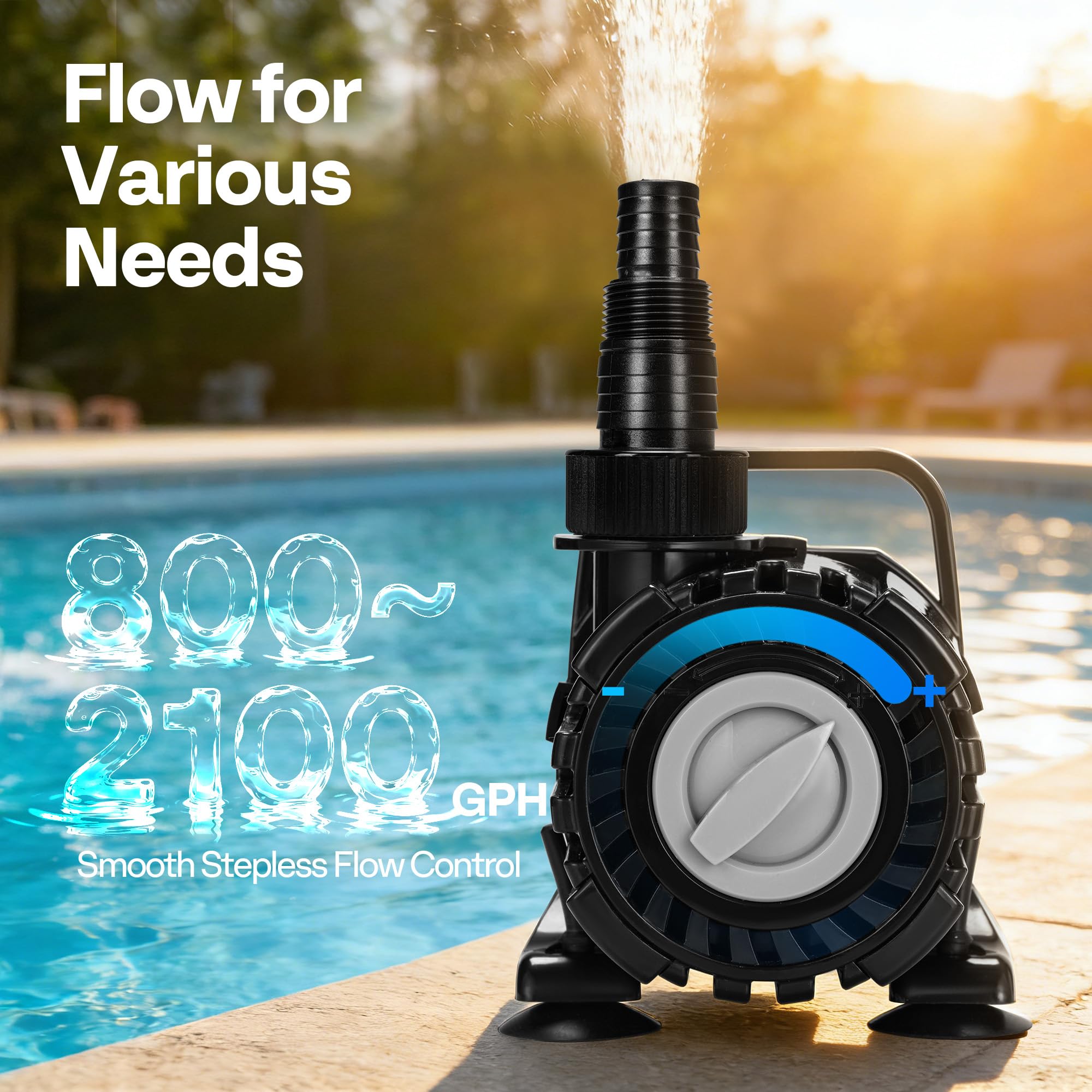 VIVOHOME 120W pump stepless flow-control knob enables precise water adjustment