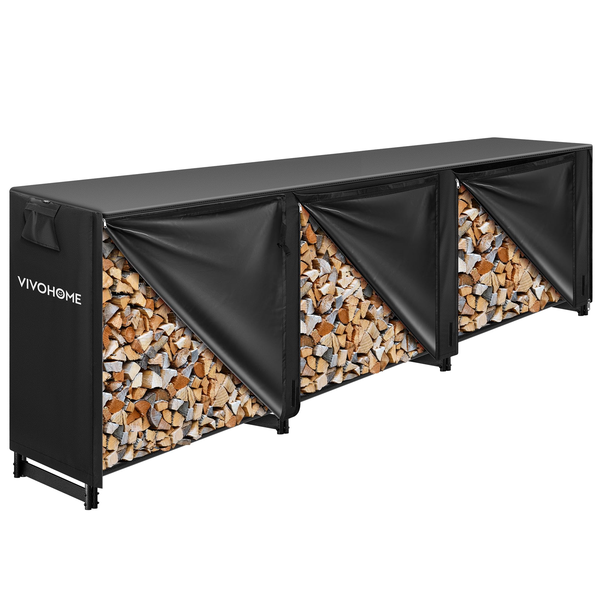 Vivohome 12ft firewood rack with cover keeps wood organized outdoors.