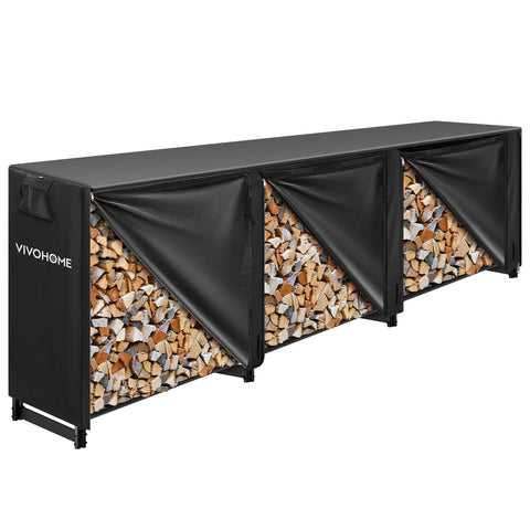 Vivohome 12ft firewood rack with cover keeps wood organized outdoors.