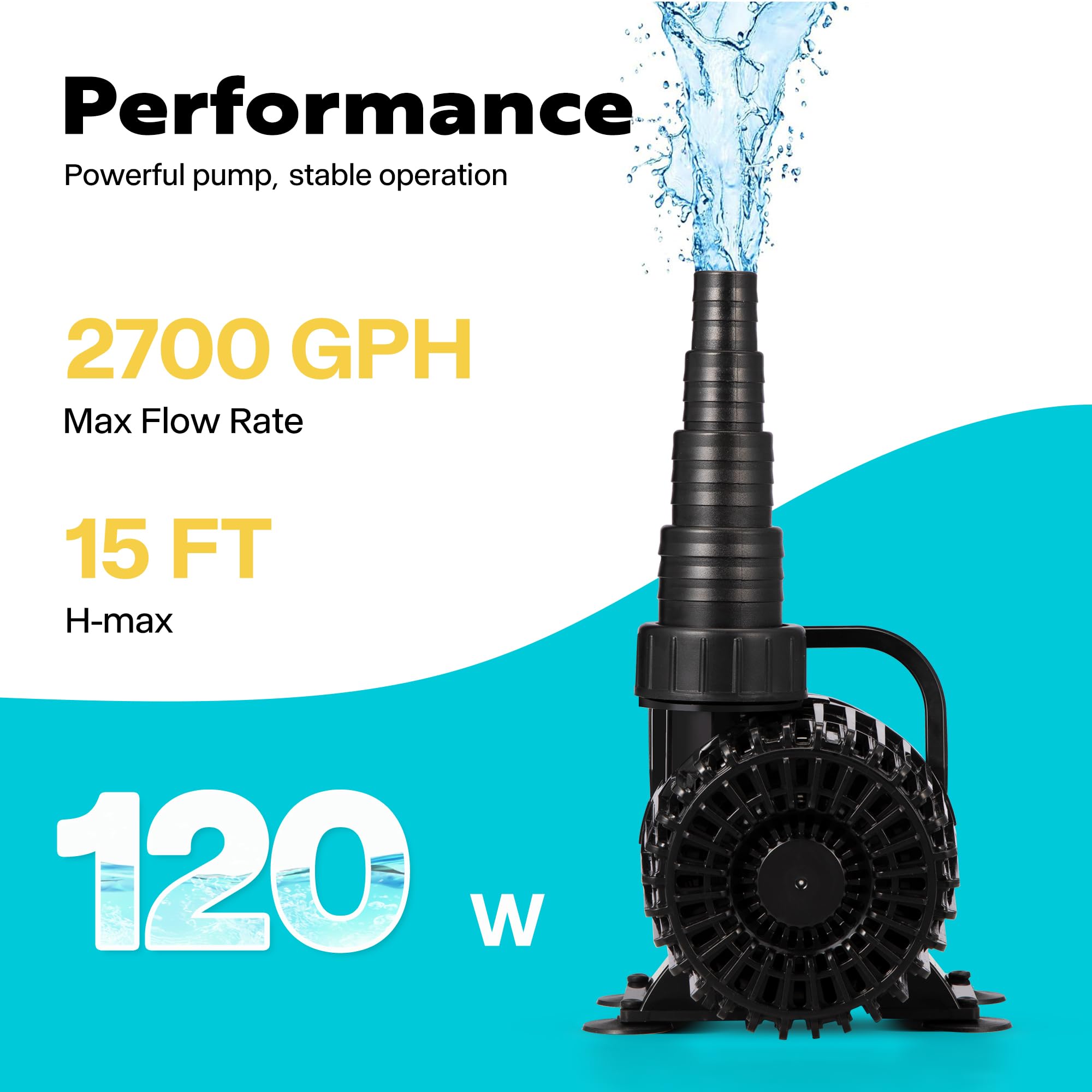 VIVOHOME 2700GPH submersible pump delivers strong pond circulation for koi and fish tanks.