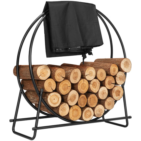 VIVOHOME 32in log rack hoop ready for indoor or outdoor storage.
