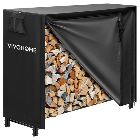 VIVOHOME 4ft firewood rack front view demonstrates sturdy frame for outdoor storage.