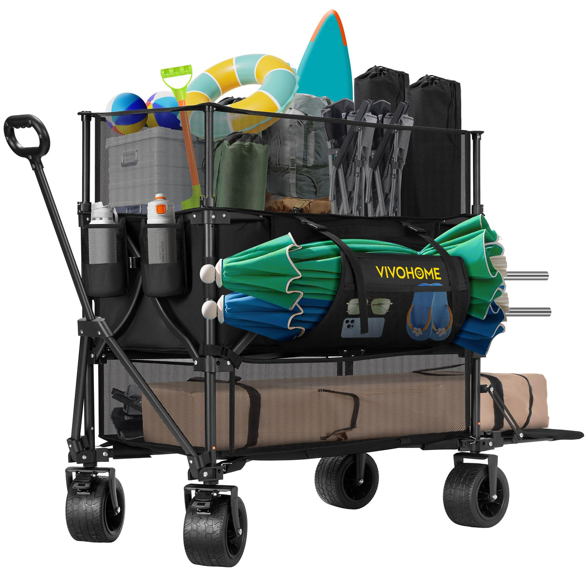 VIVOHOME 500L double-decker wagon with rugged design for camping and work use