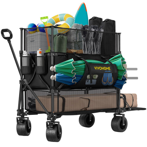 VIVOHOME 500L double-decker wagon with rugged design for camping and work use