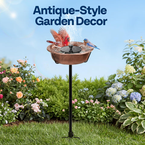 VIVOHOME bird bath bronze finish adds rustic charm to a patio or garden.