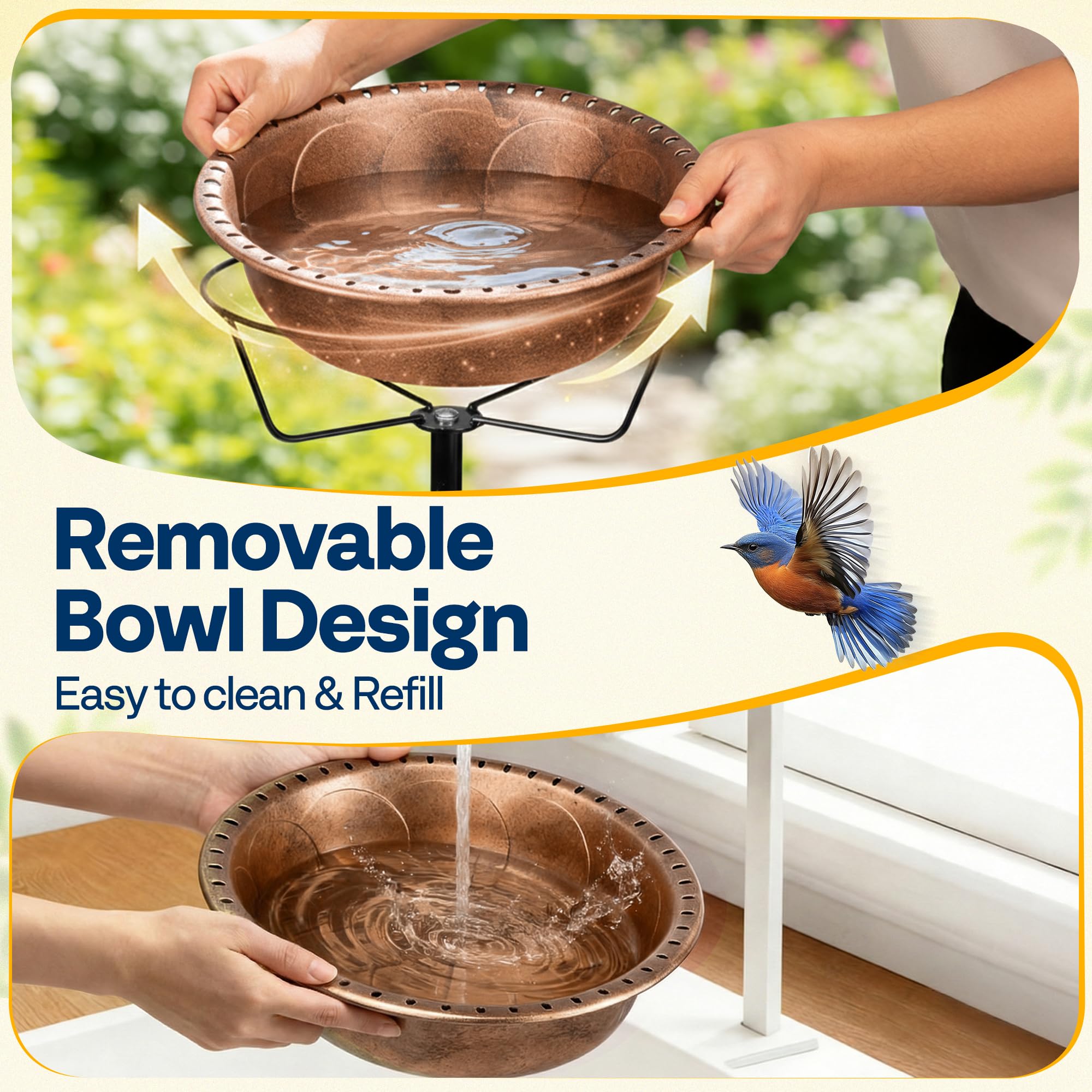 VIVOHOME detachable bowl enables quick cleaning and refilling.